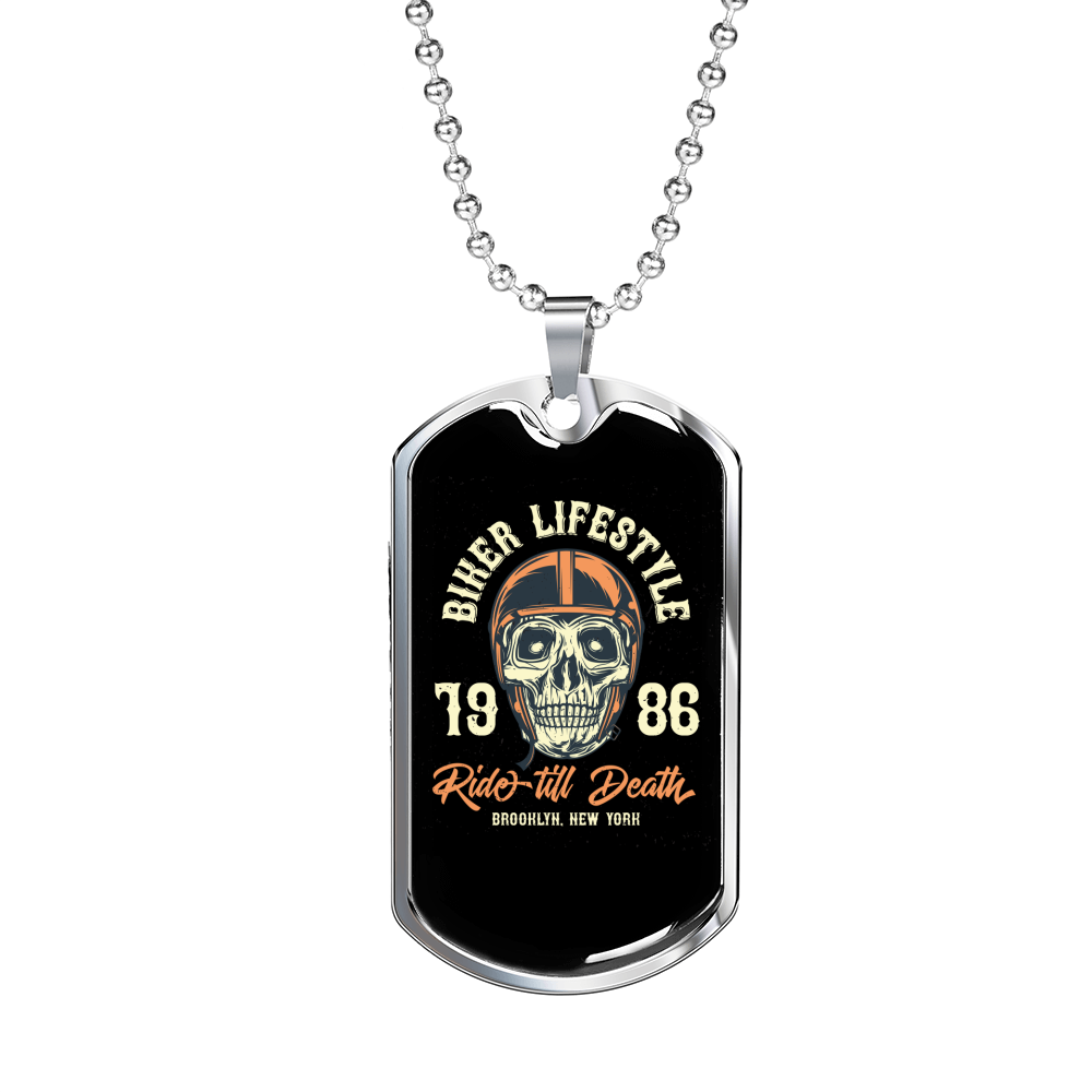 Biker Lifestyle Biker Necklace Stainless Steel or 18k Gold Dog Tag 24"-Express Your Love Gifts