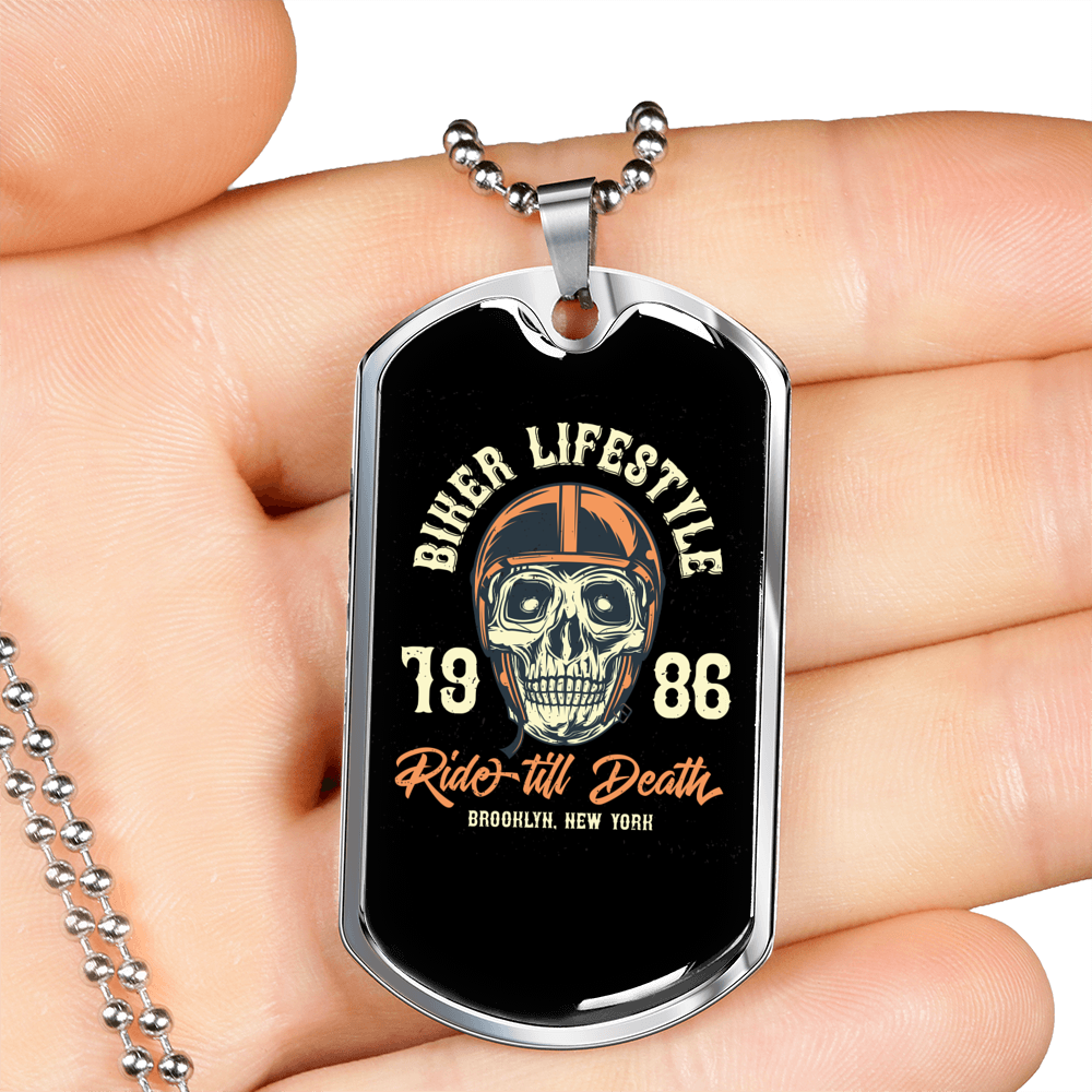 Biker Lifestyle Biker Necklace Stainless Steel or 18k Gold Dog Tag 24"-Express Your Love Gifts