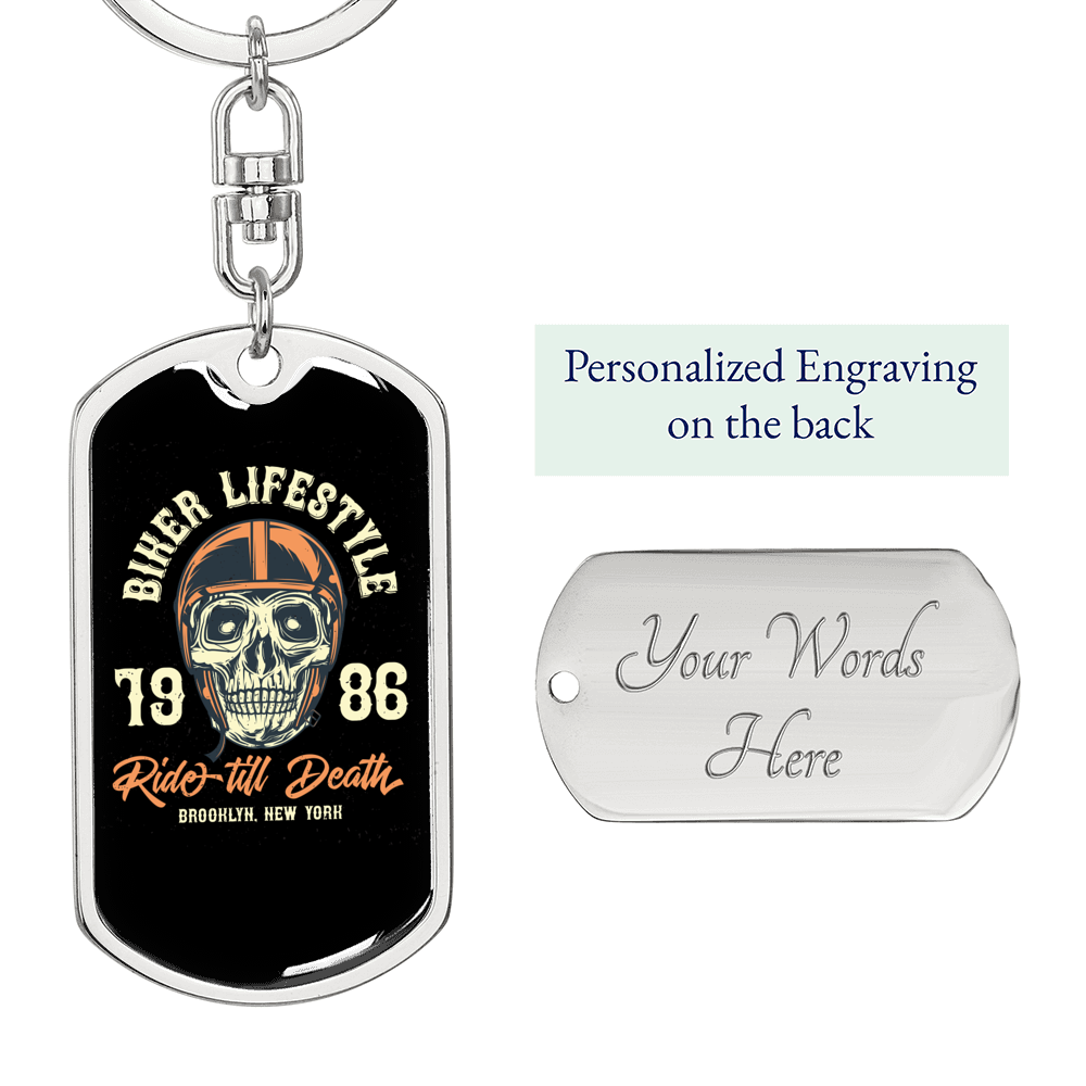 Biker Lifestyle Keychain Stainless Steel or 18k Gold Dog Tag Keyring-Express Your Love Gifts