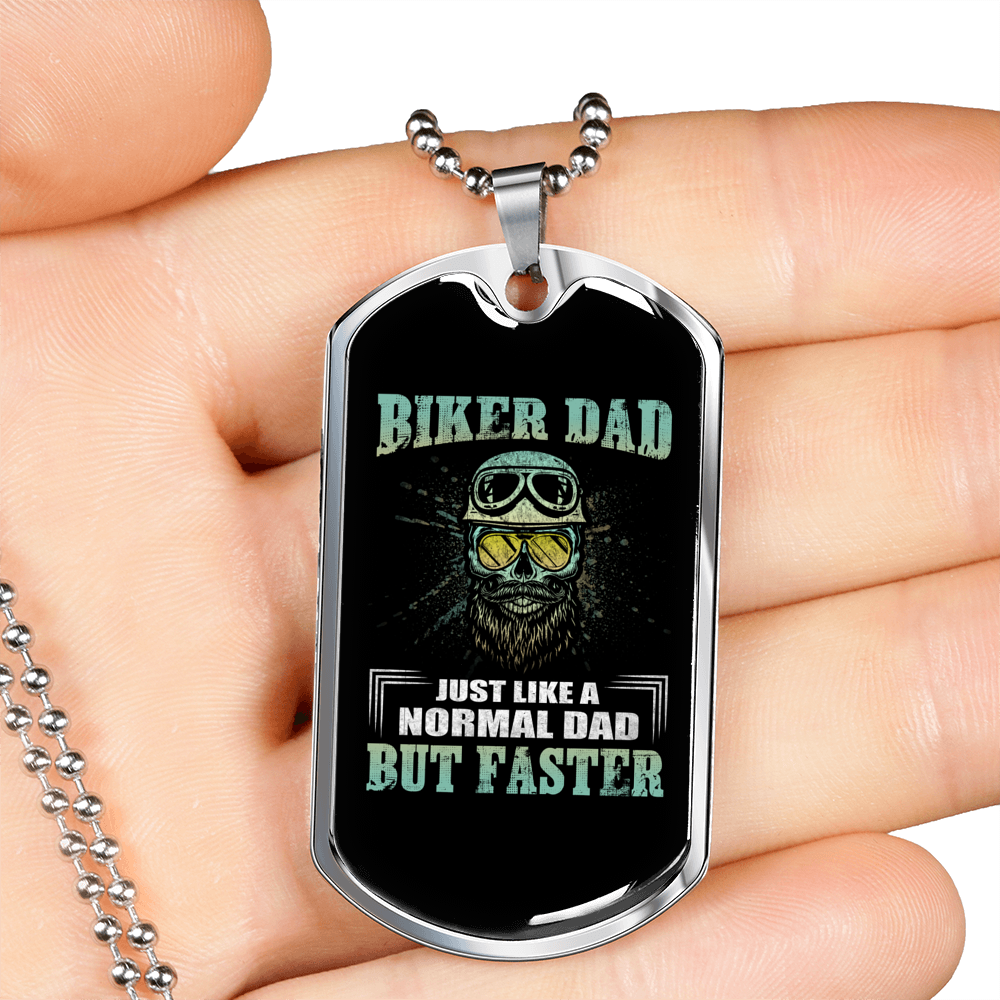 Biker Papa Biker Necklace Stainless Steel or 18k Gold Dog Tag 24"-Express Your Love Gifts
