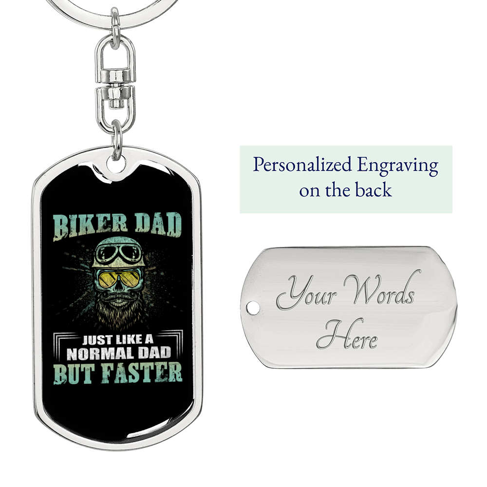 Biker Papa Keychain Stainless Steel or 18k Gold Dog Tag Keyring-Express Your Love Gifts