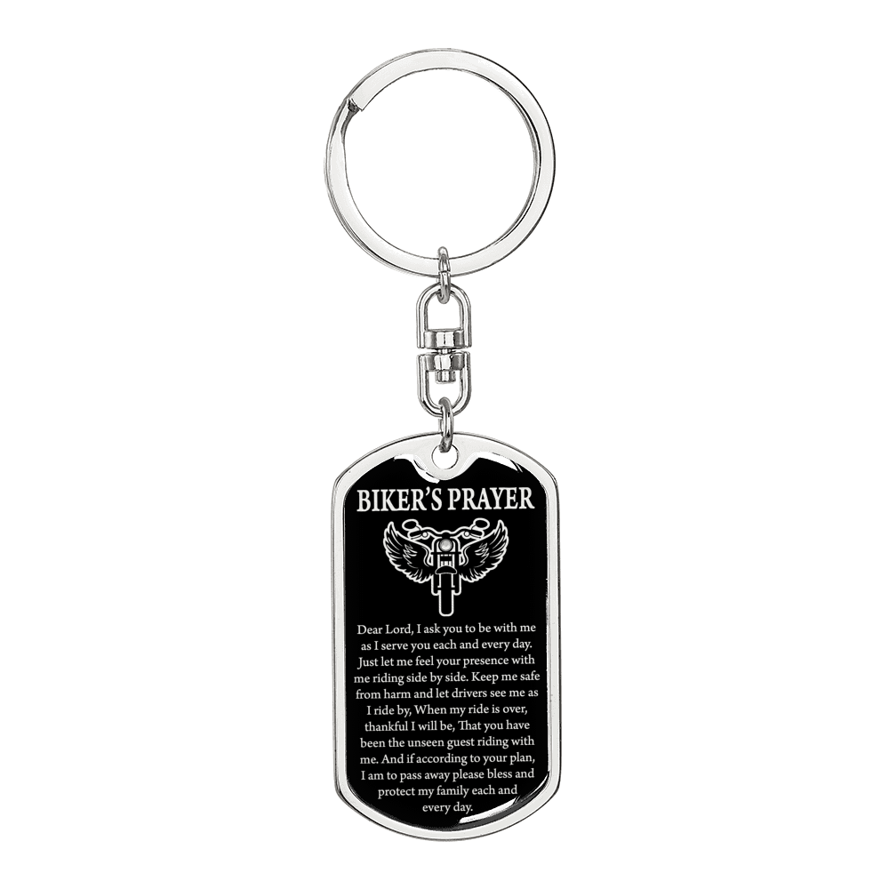 Biker'S Prayer Angel Wings Bike Swivel Keychain Dog Tag Stainless Steel or 18k Gold-Express Your Love Gifts