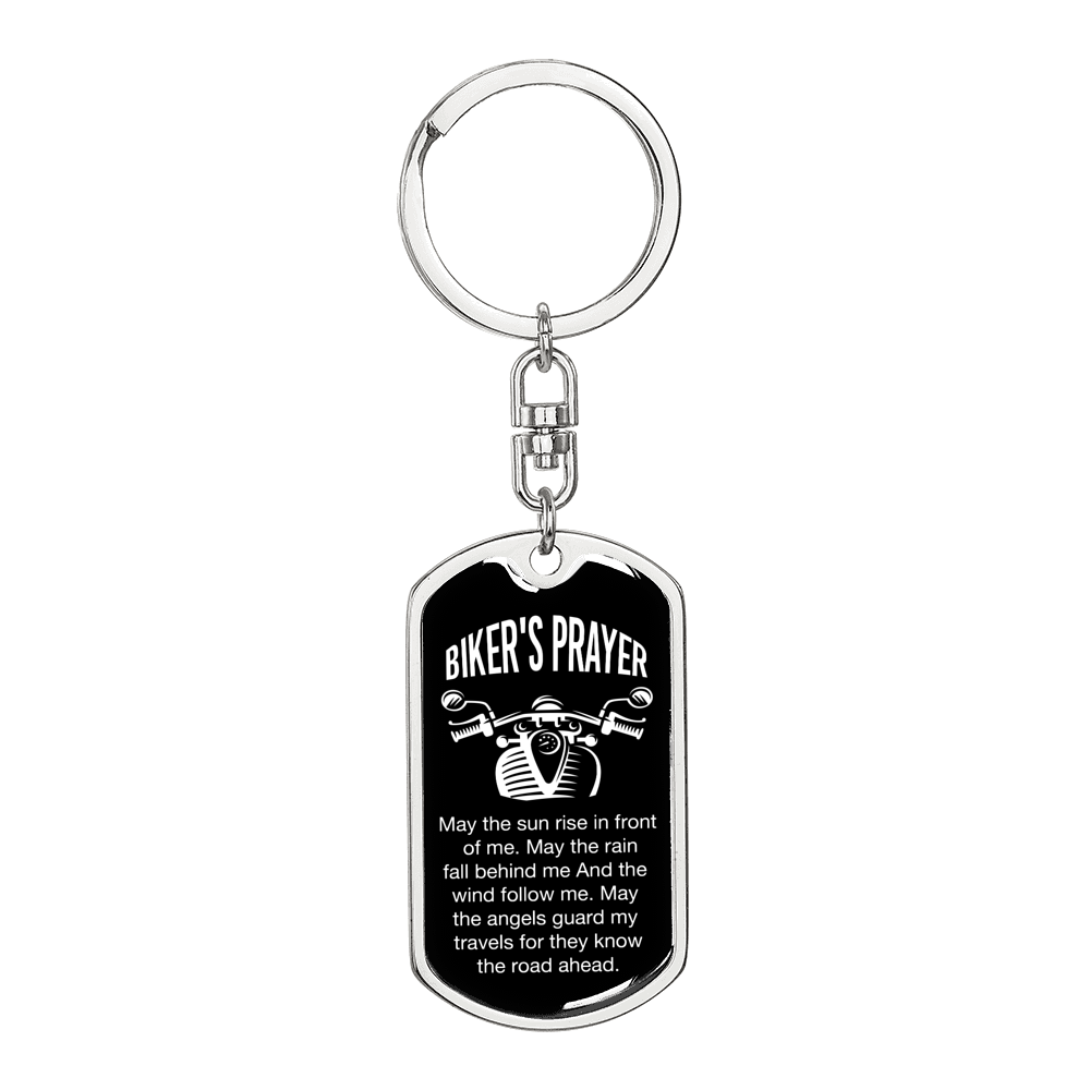 Biker's Prayer Keychain Stainless Steel or 18k Gold Dog Tag Keyring-Express Your Love Gifts