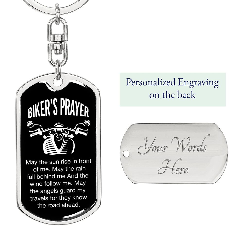 Biker's Prayer Keychain Stainless Steel or 18k Gold Dog Tag Keyring-Express Your Love Gifts