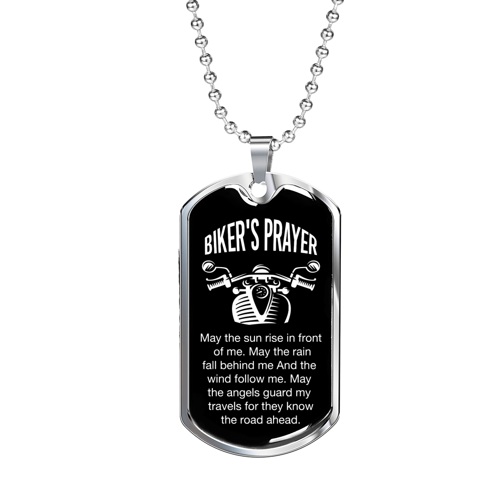 Biker's Prayer Necklace Stainless Steel or 18k Gold Dog Tag 24" Chain-Express Your Love Gifts