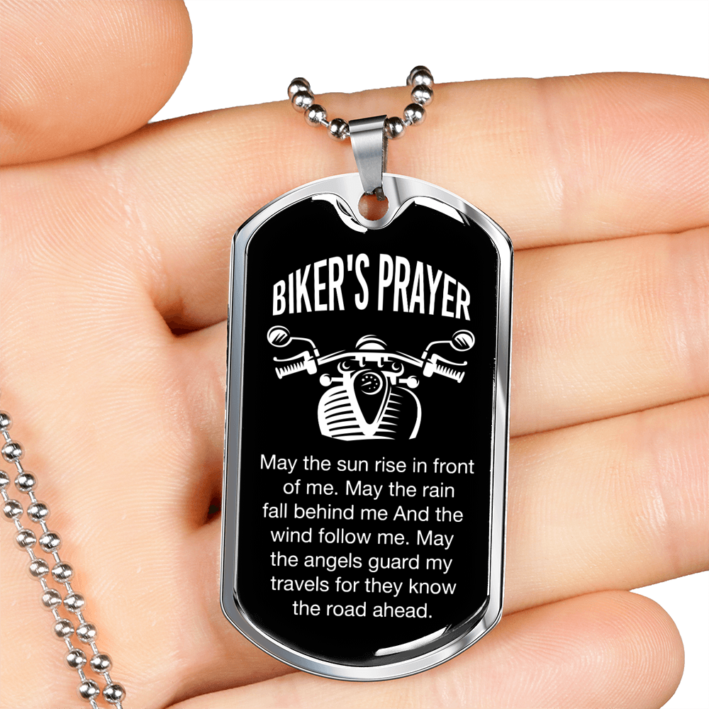 Biker's Prayer Necklace Stainless Steel or 18k Gold Dog Tag 24" Chain-Express Your Love Gifts