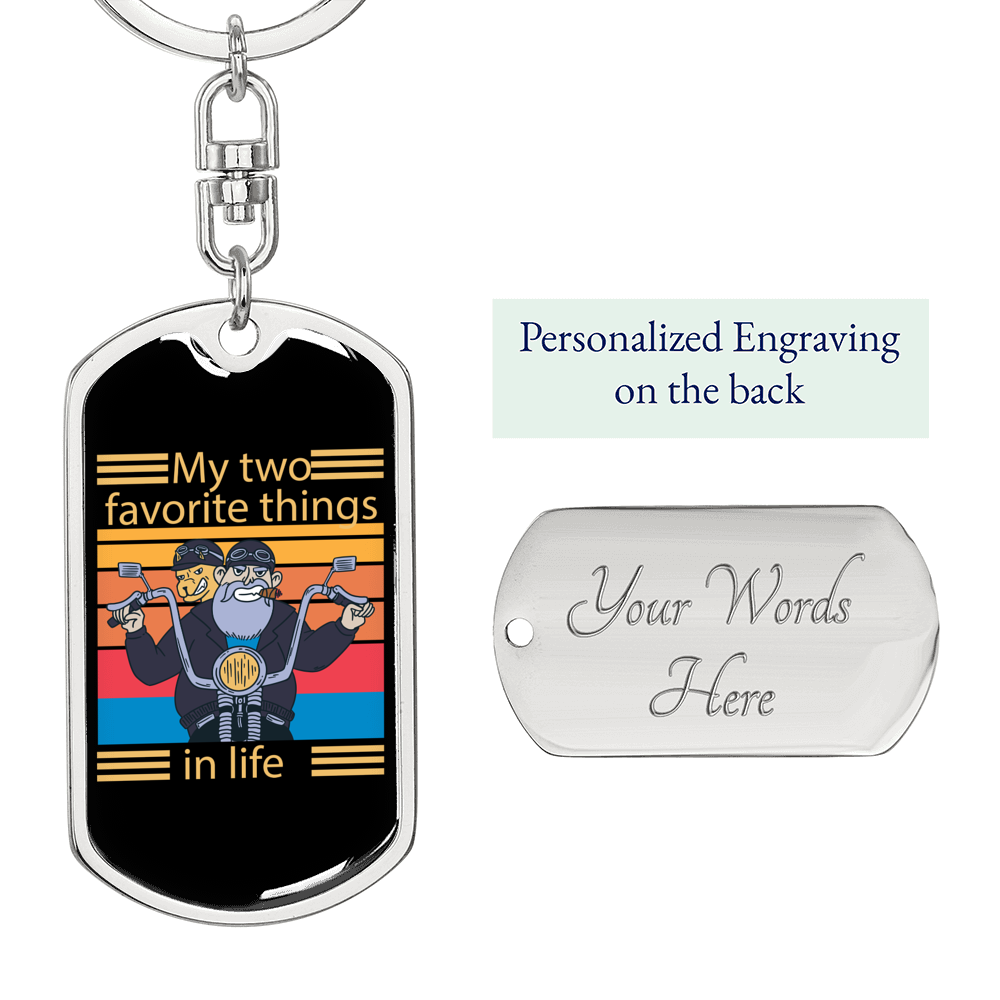 Biker With Pitbull Keychain Stainless Steel or 18k Gold Dog Tag Keyring-Express Your Love Gifts