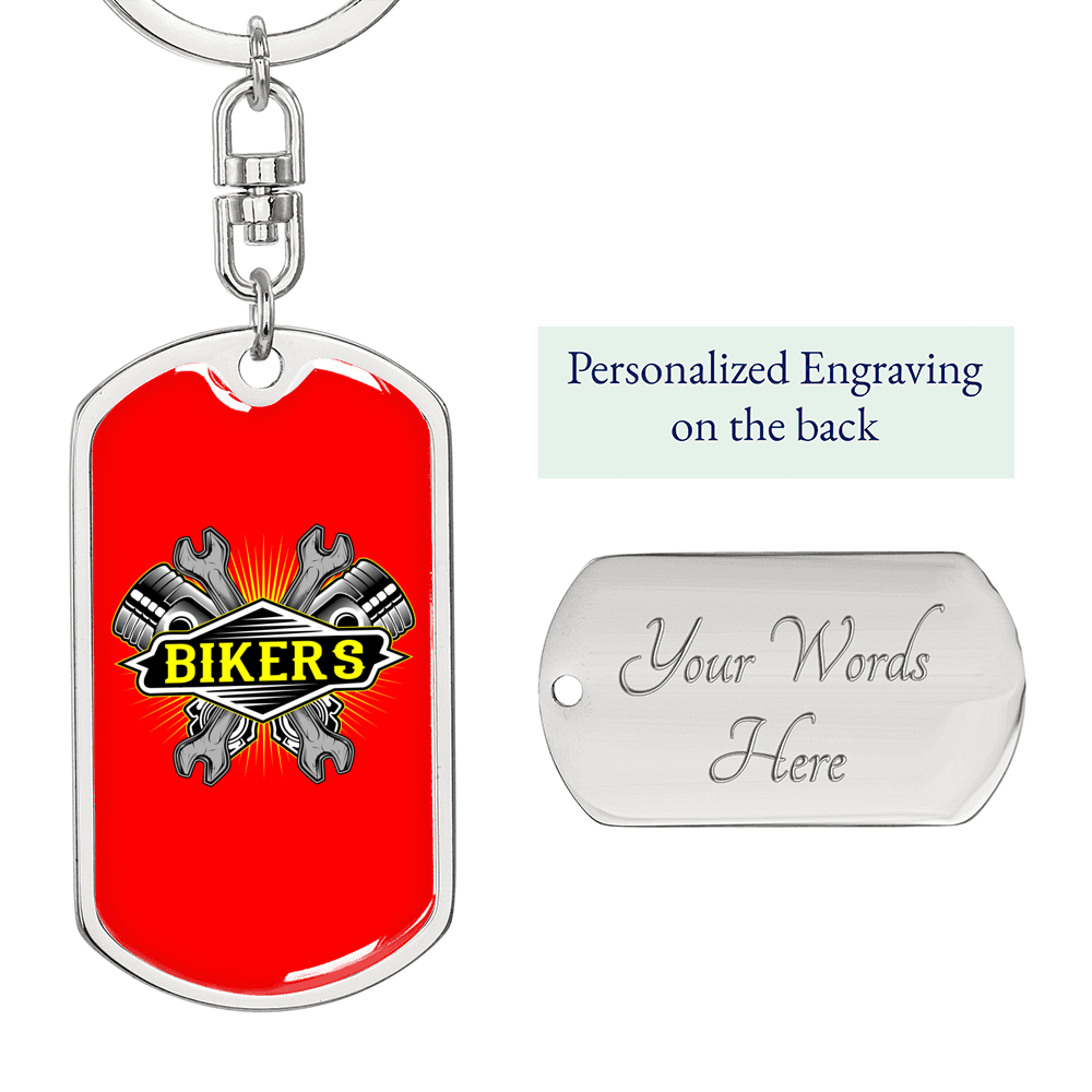 Bikers Keychain Stainless Steel or 18k Gold Dog Tag Keyring-Express Your Love Gifts