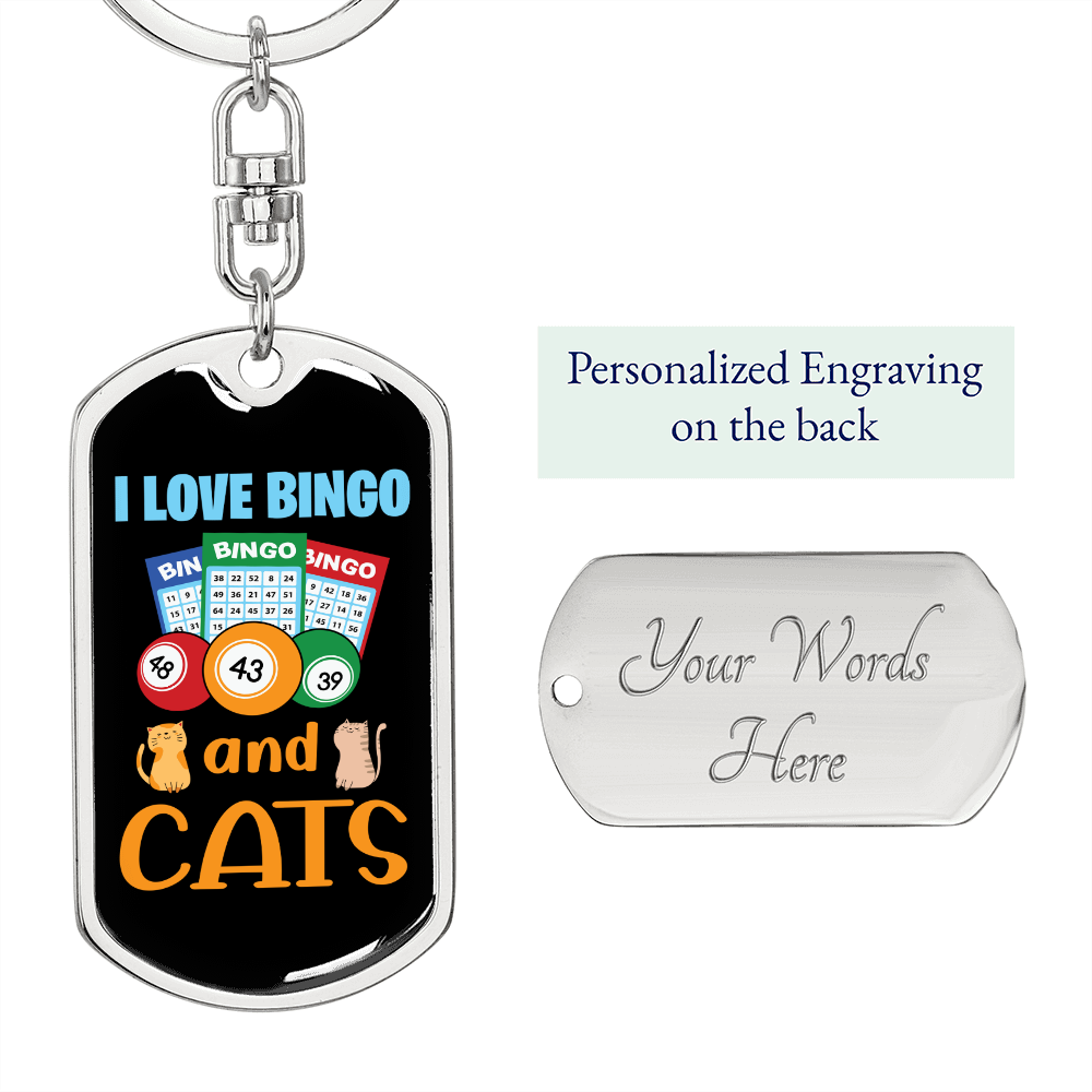 Bingo And Cats Keychain Stainless Steel or 18k Gold Dog Tag Keyring-Express Your Love Gifts