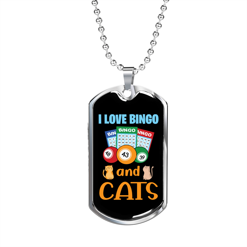 Bingo And Cats Necklace Stainless Steel or 18k Gold Dog Tag 24" Chain-Express Your Love Gifts