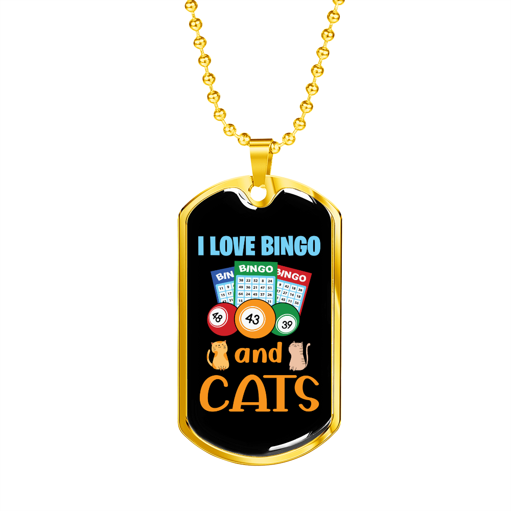 Bingo And Cats Necklace Stainless Steel or 18k Gold Dog Tag 24" Chain-Express Your Love Gifts