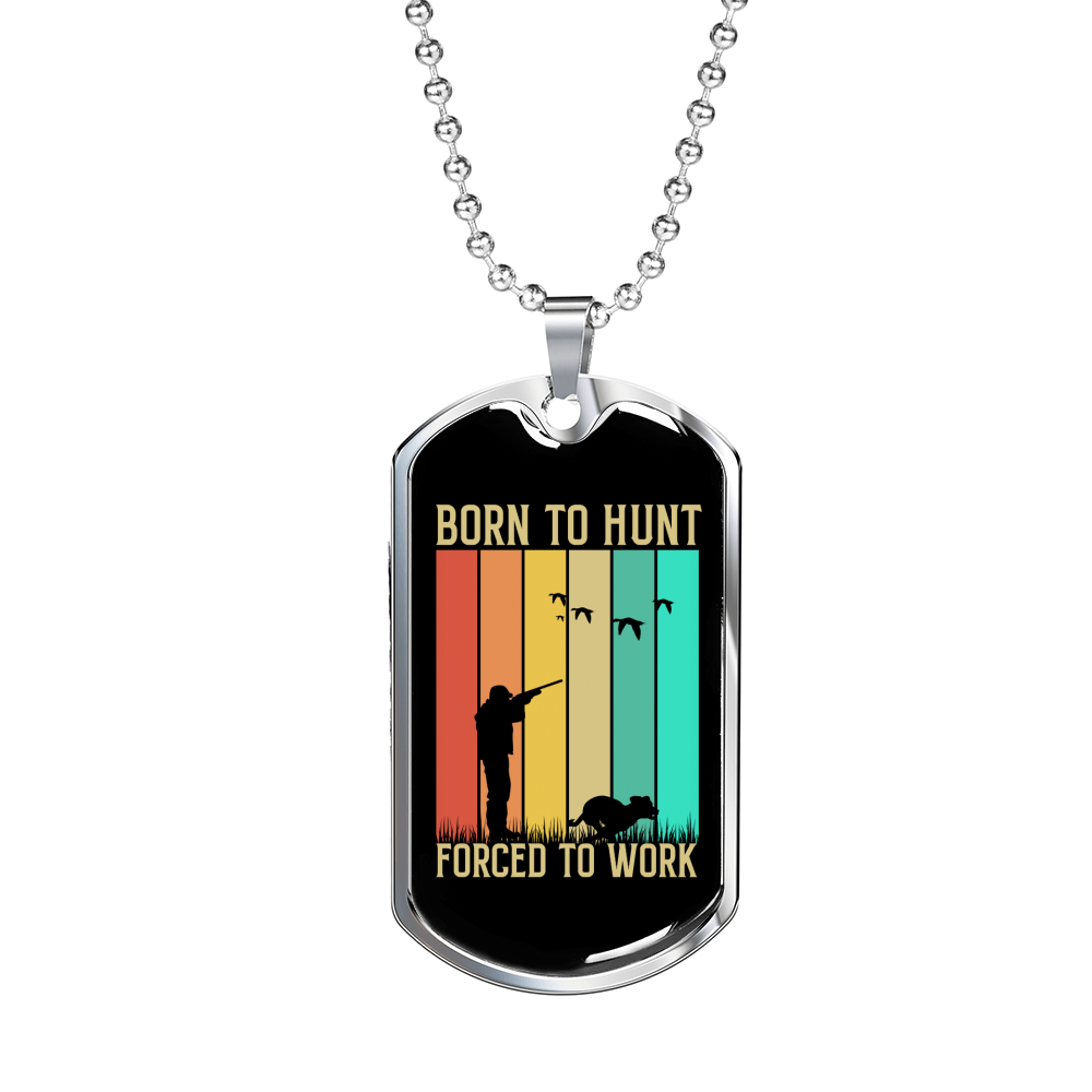 Birds Born To Hunt Necklace Stainless Steel or 18k Gold Dog Tag 24" Chain-Express Your Love Gifts