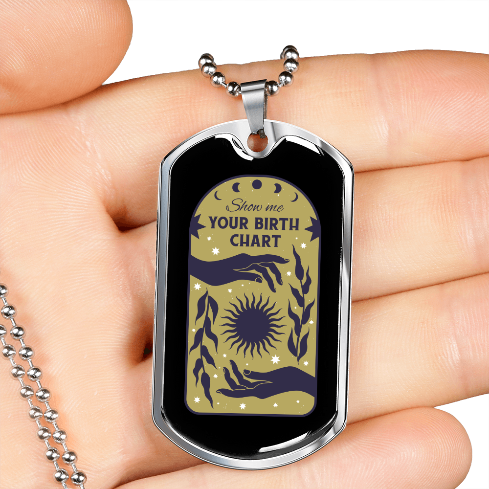 Birth Chart Zodiac Necklace Stainless Steel or 18k Gold Dog Tag 24" Chain-Express Your Love Gifts