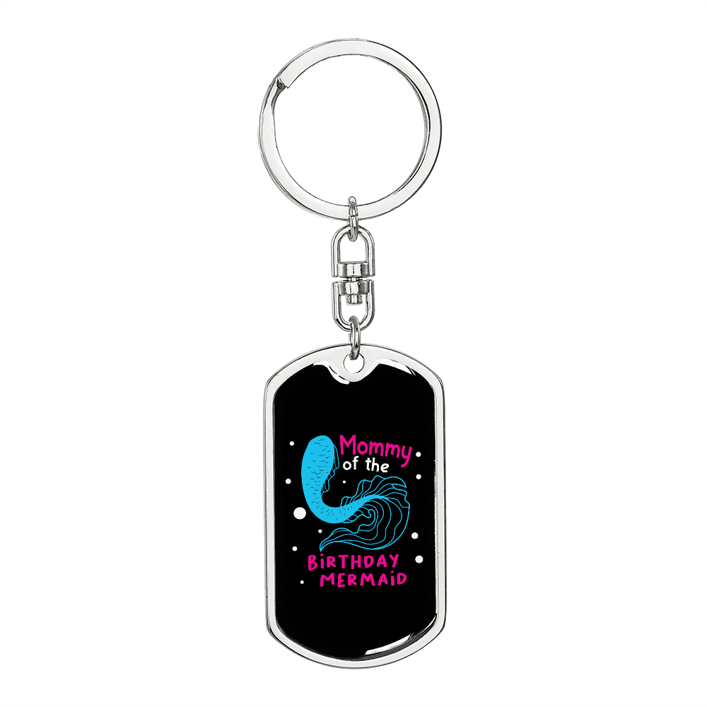 Birthday Mermaid Mommy Keychain Stainless Steel or 18k Gold Dog Tag Keyring-Express Your Love Gifts