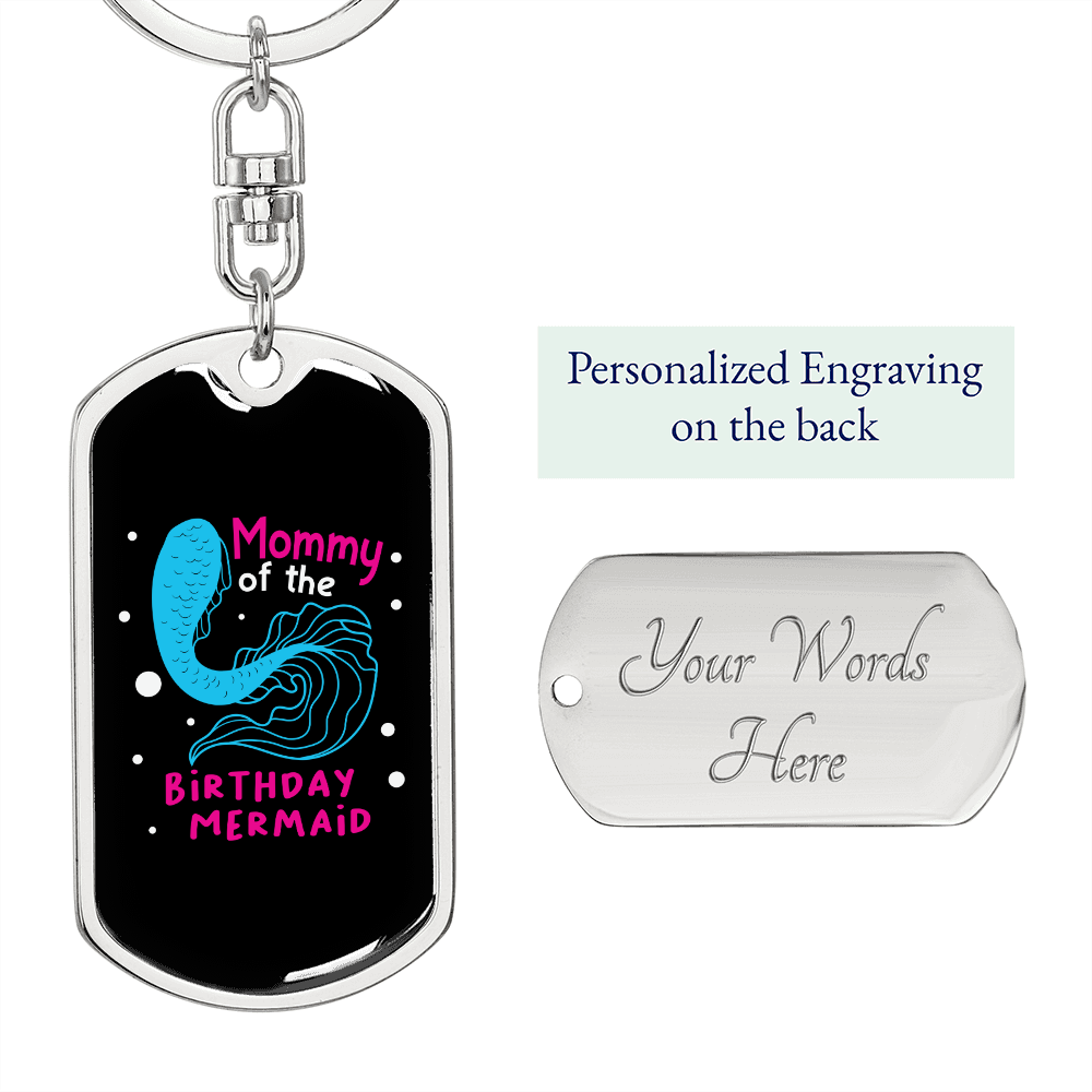 Birthday Mermaid Mommy Keychain Stainless Steel or 18k Gold Dog Tag Keyring-Express Your Love Gifts