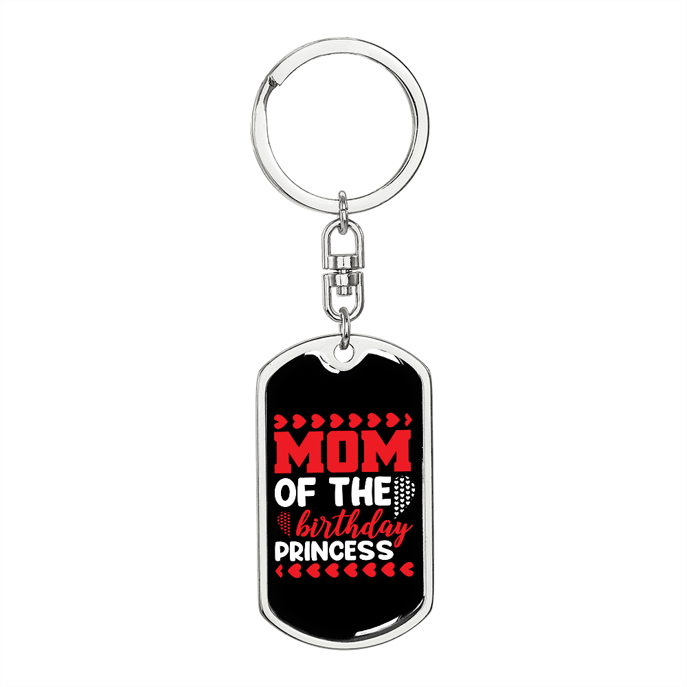 Birthday Princess Mom Keychain Stainless Steel or 18k Gold Dog Tag Keyring-Express Your Love Gifts