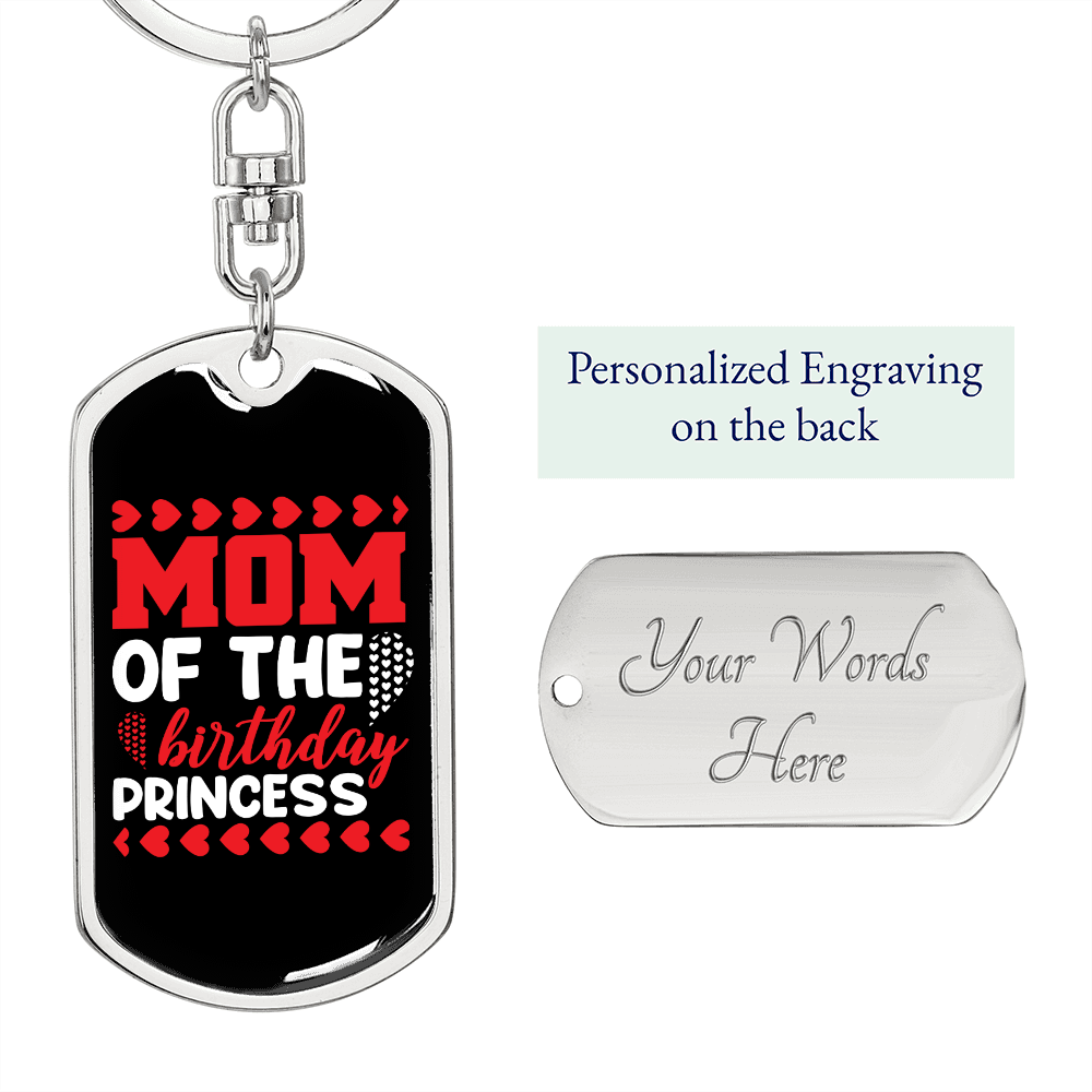 Birthday Princess Mom Keychain Stainless Steel or 18k Gold Dog Tag Keyring-Express Your Love Gifts