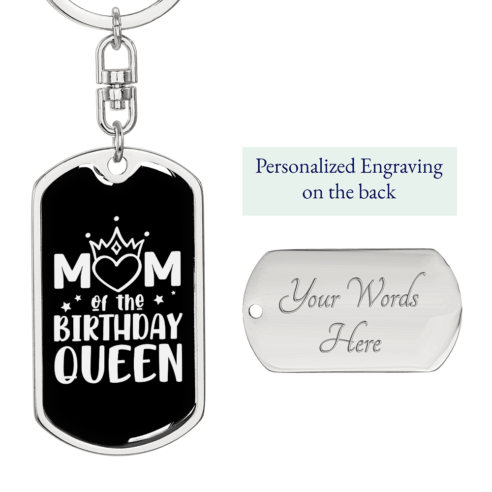 Birthday Queen Mom Keychain Stainless Steel or 18k Gold Dog Tag Keyring-Express Your Love Gifts