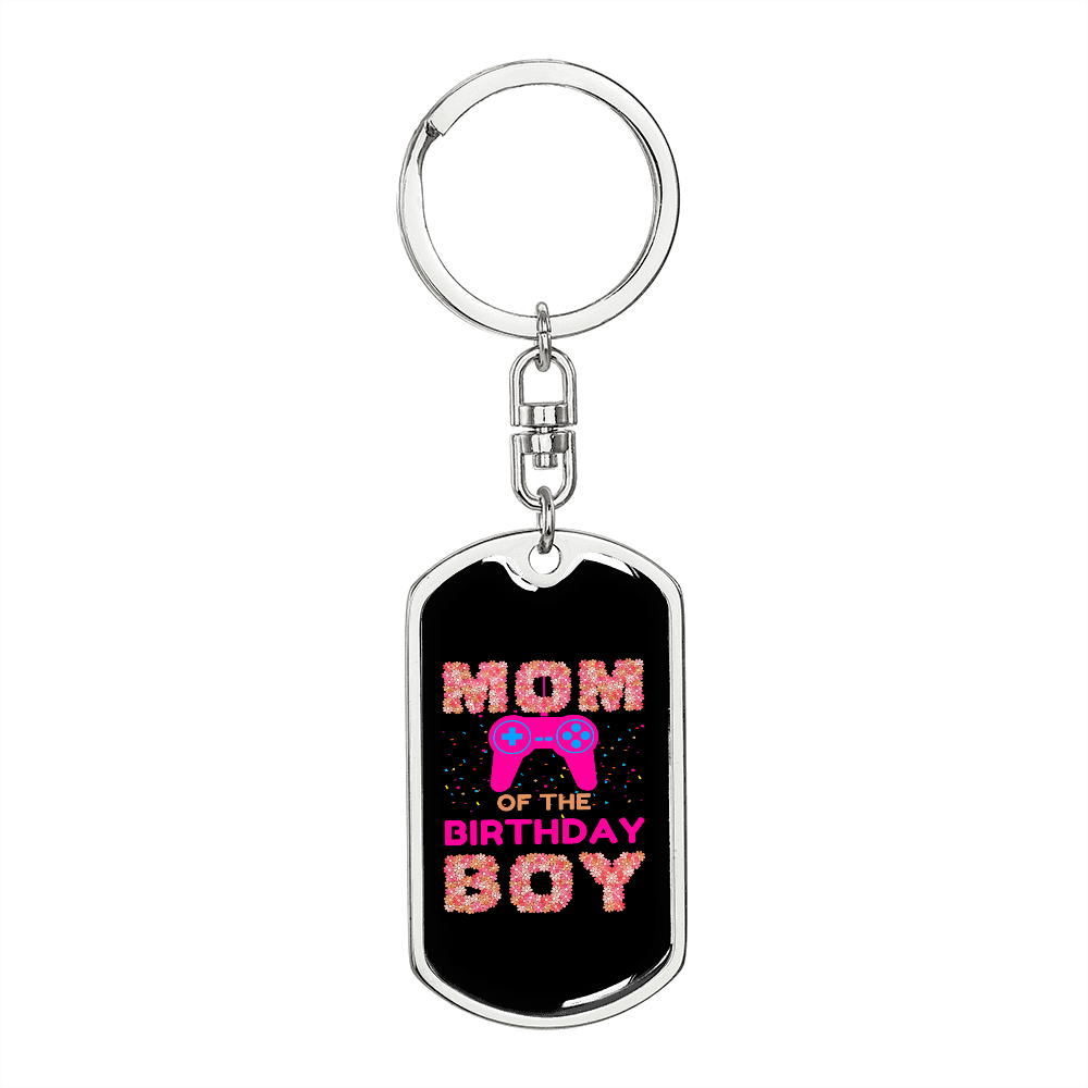 Birthday's Boy Mom Pink Keychain Stainless Steel or 18k Gold Dog Tag Keyring-Express Your Love Gifts
