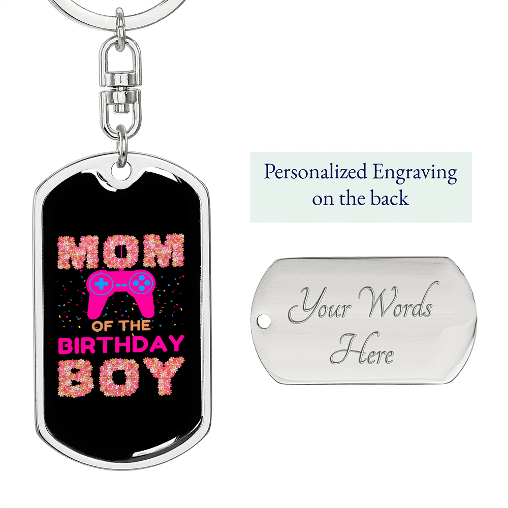 Birthday's Boy Mom Pink Keychain Stainless Steel or 18k Gold Dog Tag Keyring-Express Your Love Gifts