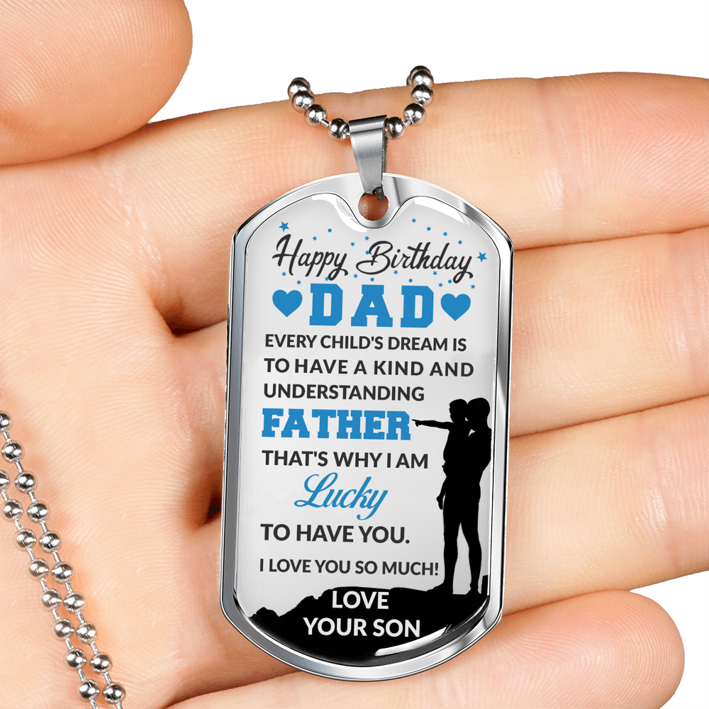 Birthday Son To Dad Necklace Stainless Steel or 18k Gold Dog Tag 24" Chain-Express Your Love Gifts
