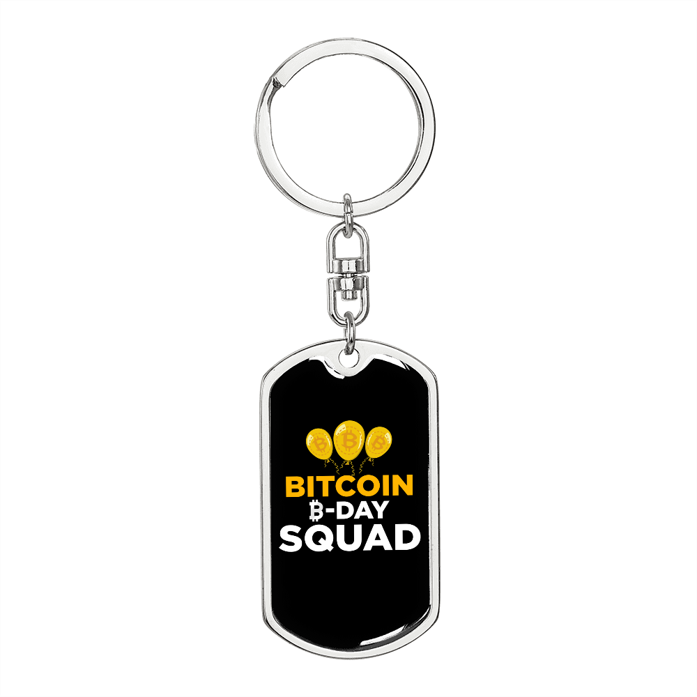Bitcoin B Day Squad Crypto Keychain Stainless Steel or 18k Gold Dog Tag Keyring-Express Your Love Gifts