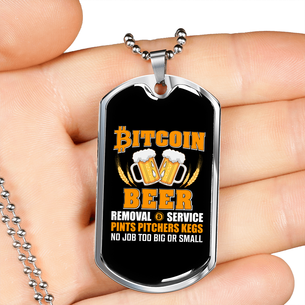 Bitcoin Beer Crypto Necklace Stainless Steel or 18k Gold Dog Tag 24" Chain-Express Your Love Gifts