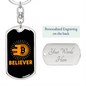 Bitcoin Believer Crypto Keychain Stainless Steel or 18k Gold Dog Tag Keyring-Express Your Love Gifts