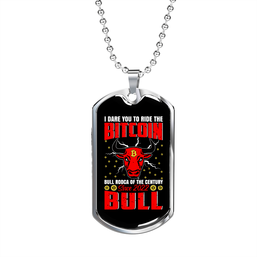 Bitcoin Bull Crypto Necklace Stainless Steel or 18k Gold Dog Tag 24" Chain-Express Your Love Gifts