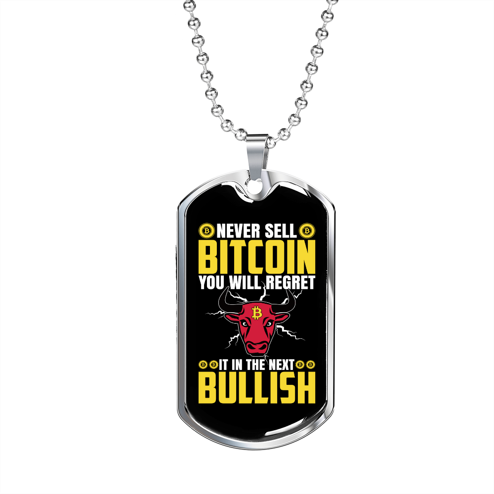 Bitcoin Bullish Crypto Necklace Stainless Steel or 18k Gold Dog Tag 24" Chain-Express Your Love Gifts