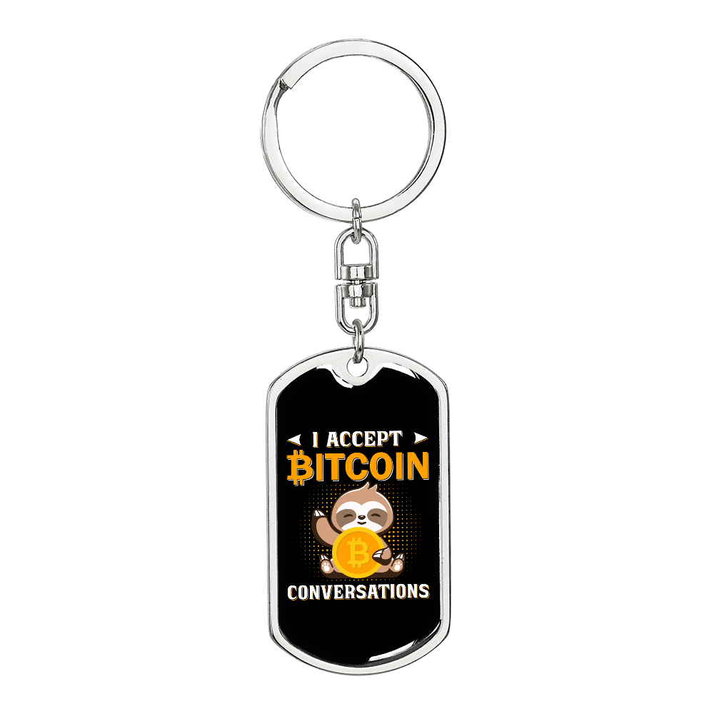 Bitcoin Conversation Baby Crypto Keychain Stainless Steel or 18k Gold Dog Tag Keyring-Express Your Love Gifts