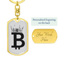 Bitcoin Crown Crypto Keychain Stainless Steel or 18k Gold Dog Tag Keyring-Express Your Love Gifts