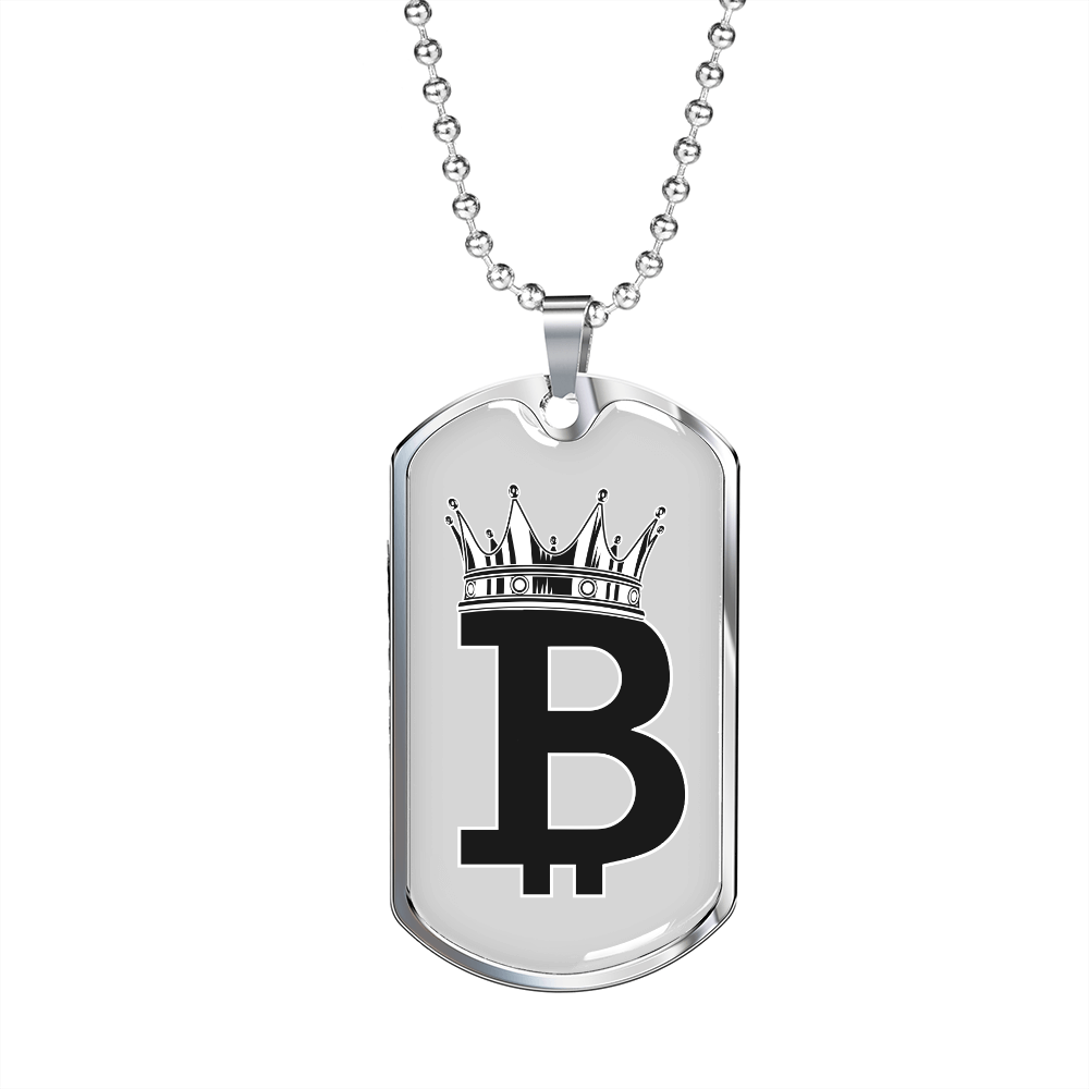 Bitcoin Crown Crypto Necklace Stainless Steel or 18k Gold Dog Tag 24" Chain-Express Your Love Gifts