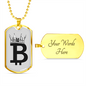 Bitcoin Crown Crypto Necklace Stainless Steel or 18k Gold Dog Tag 24" Chain-Express Your Love Gifts