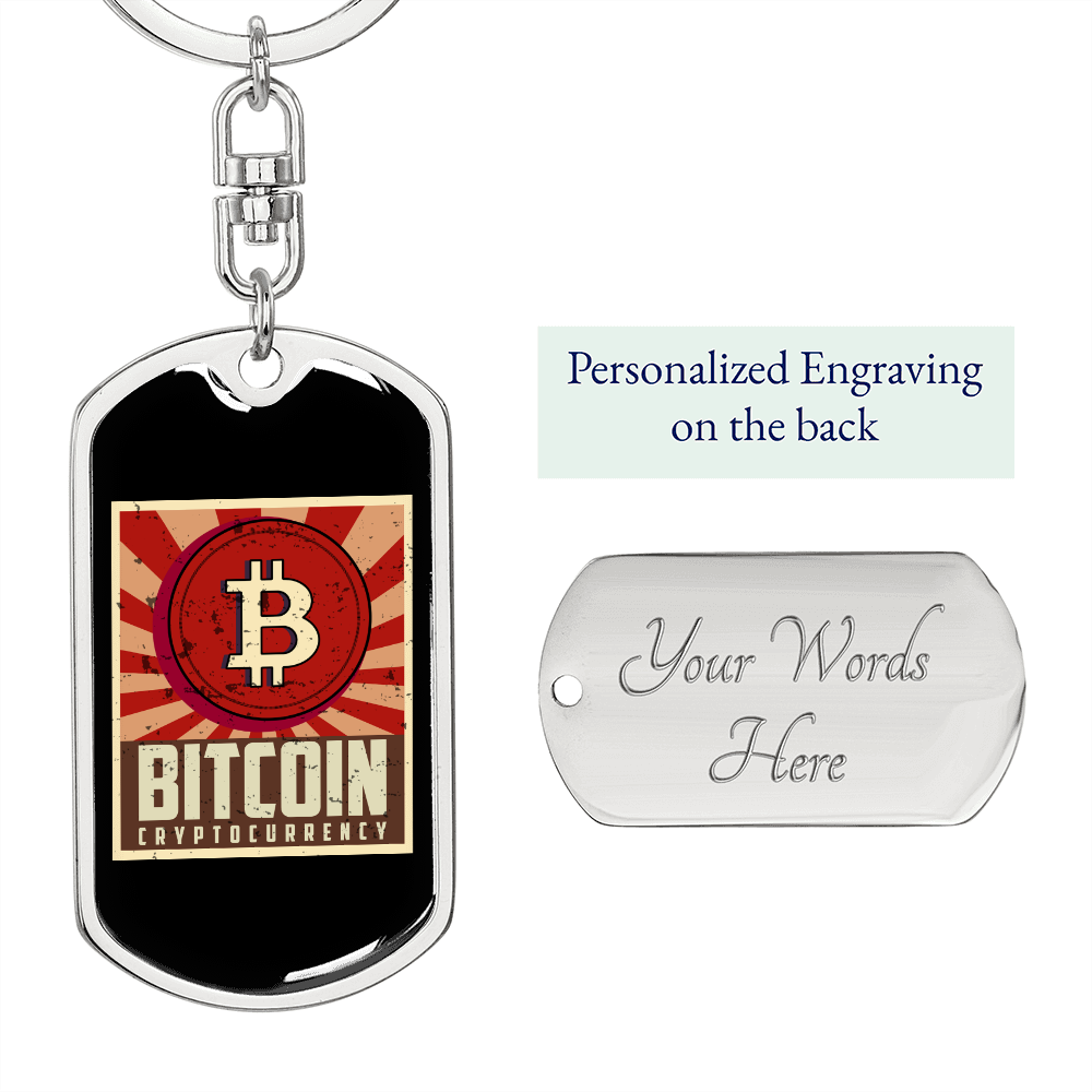 Bitcoin Cryptocurrency Crypto Keychain Stainless Steel or 18k Gold Dog Tag Keyring-Express Your Love Gifts