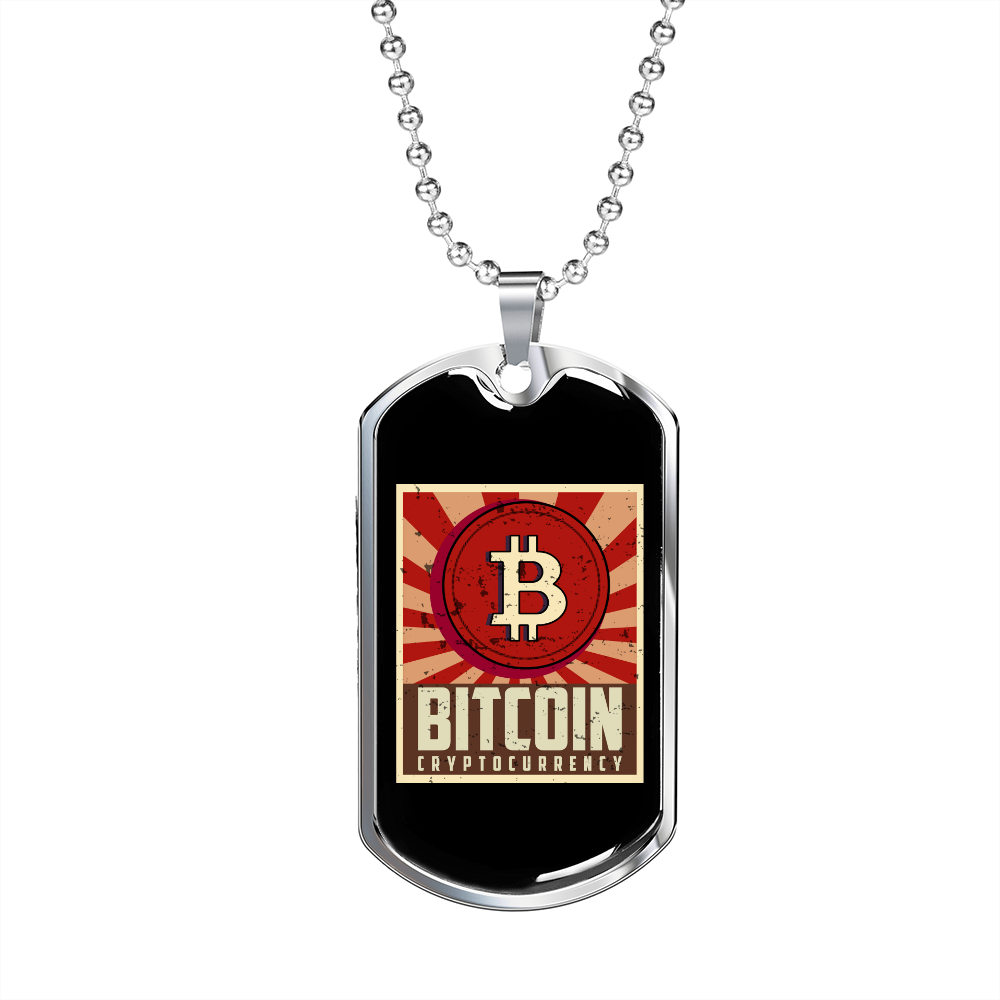 Bitcoin Cryptocurrency Crypto Necklace Stainless Steel or 18k Gold Dog Tag 24" Chain-Express Your Love Gifts