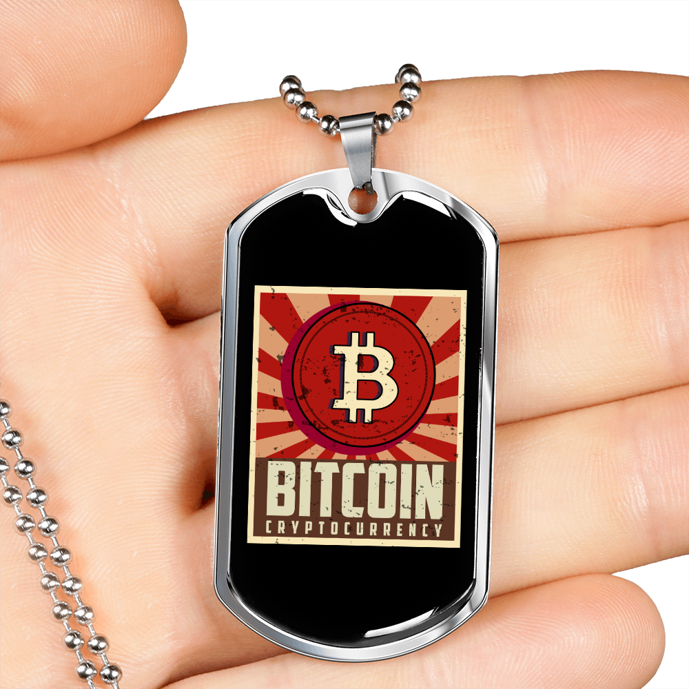 Bitcoin Cryptocurrency Crypto Necklace Stainless Steel or 18k Gold Dog Tag 24" Chain-Express Your Love Gifts