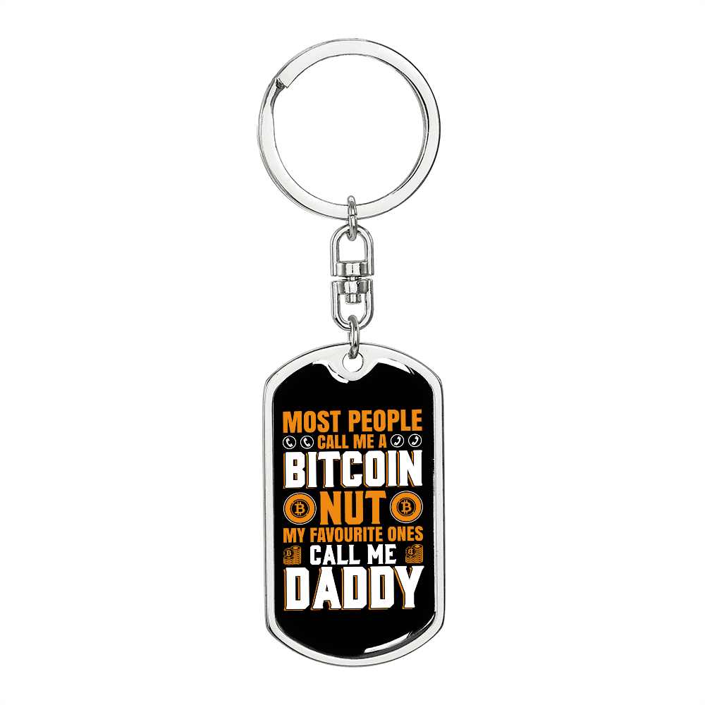 Bitcoin Daddy Crypto Keychain Stainless Steel or 18k Gold Dog Tag Keyring-Express Your Love Gifts