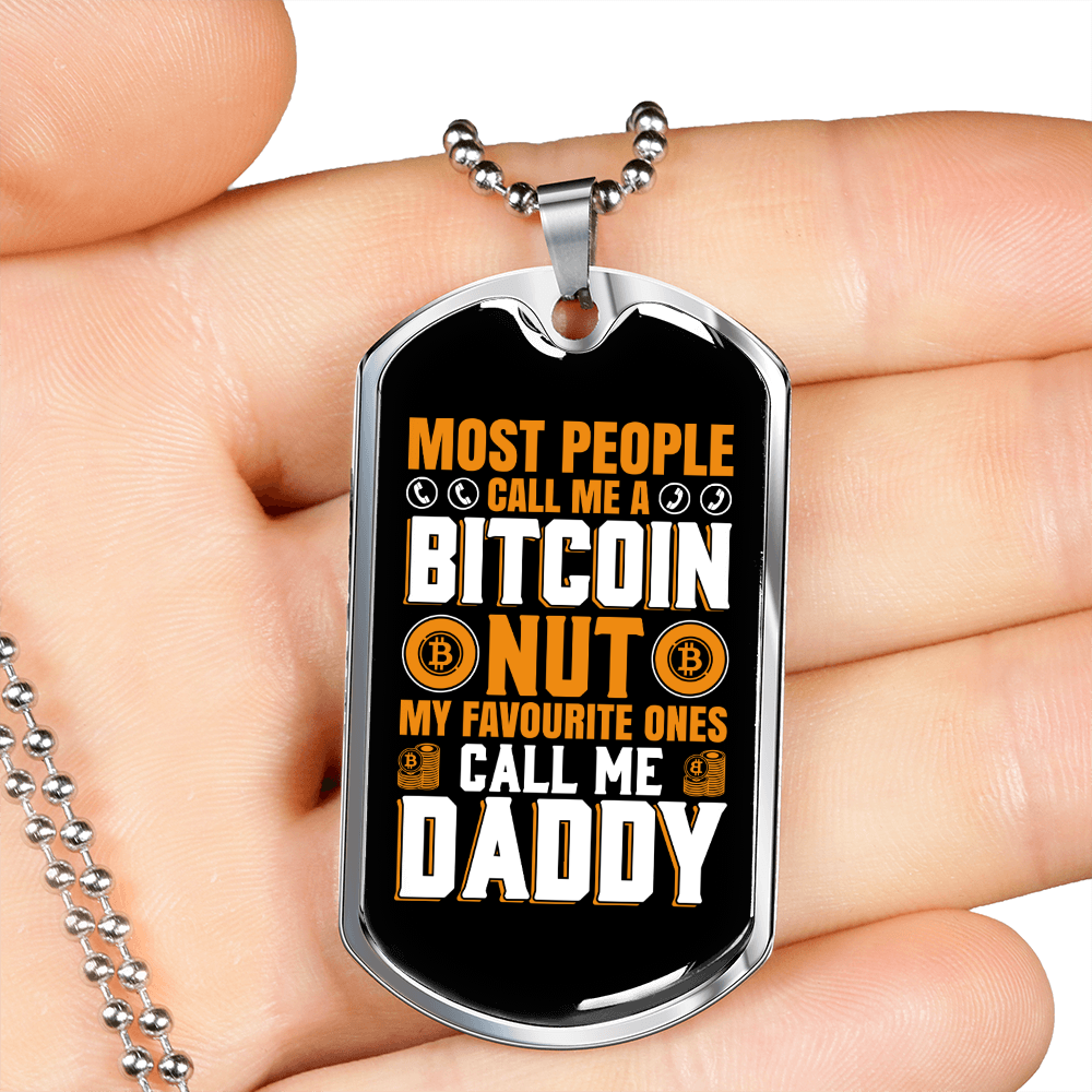 Bitcoin Daddy Crypto Necklace Stainless Steel or 18k Gold Dog Tag 24" Chain-Express Your Love Gifts