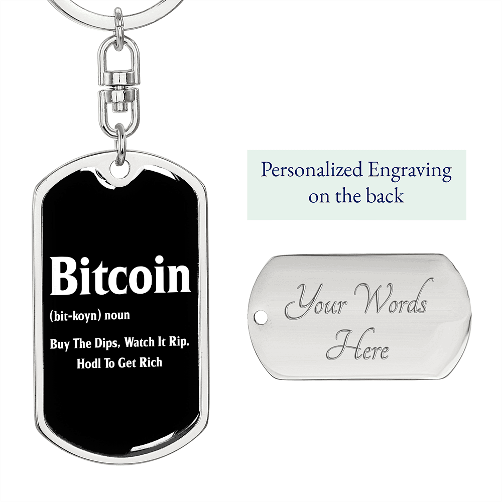 Bitcoin Definition Crypto Keychain Stainless Steel or 18k Gold Dog Tag Keyring-Express Your Love Gifts
