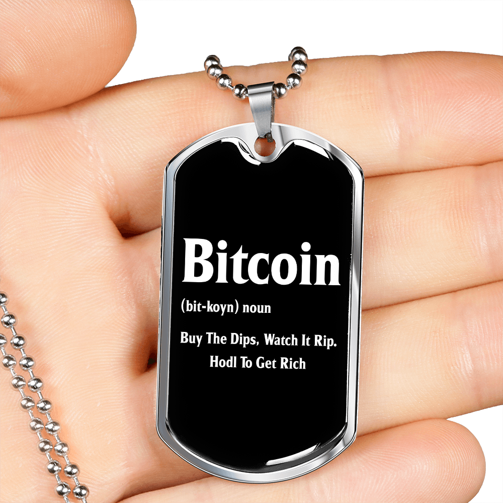Bitcoin Definition Crypto Necklace Stainless Steel or 18k Gold Dog Tag 24" Chain-Express Your Love Gifts