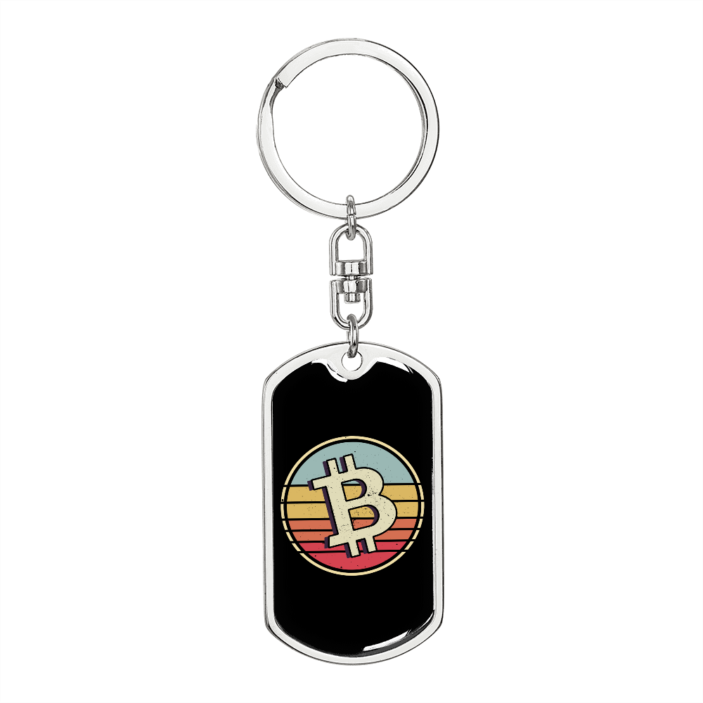 Bitcoin Dollar Crypto Keychain Stainless Steel or 18k Gold Dog Tag Keyring-Express Your Love Gifts