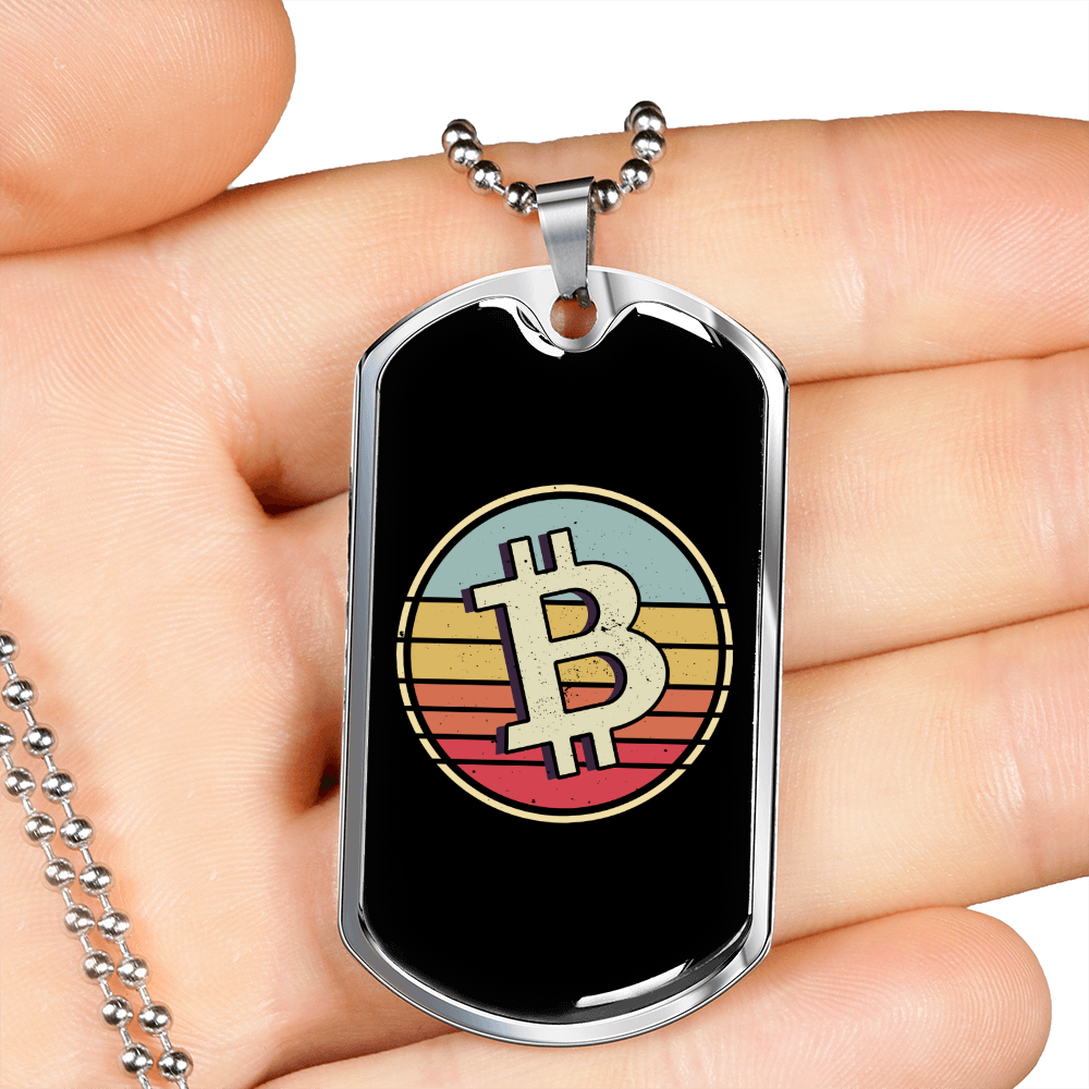 Bitcoin Dollar Crypto Necklace Stainless Steel or 18k Gold Dog Tag 24" Chain-Express Your Love Gifts