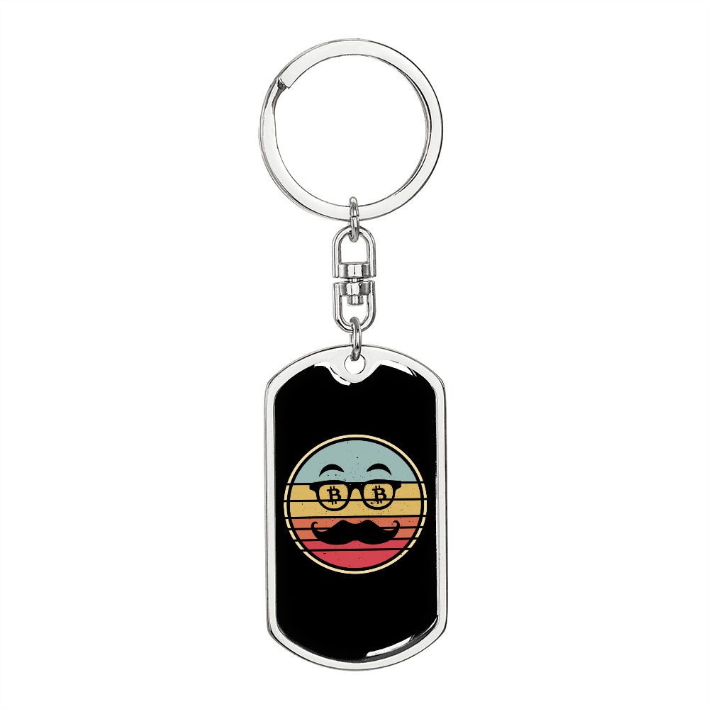 Bitcoin Dollar Glasses Crypto Keychain Stainless Steel or 18k Gold Dog Tag Keyring-Express Your Love Gifts