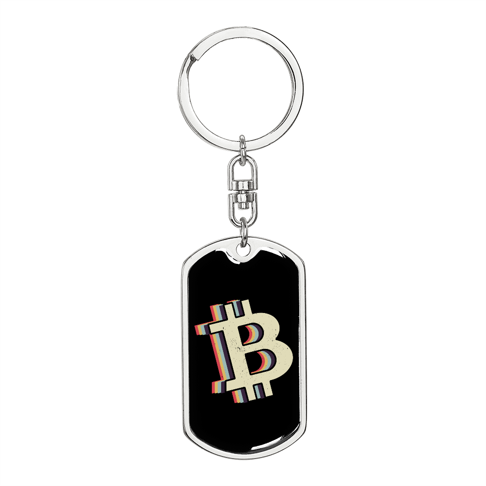 Bitcoin Dollar Sign Crypto Keychain Stainless Steel or 18k Gold Dog Tag Keyring-Express Your Love Gifts