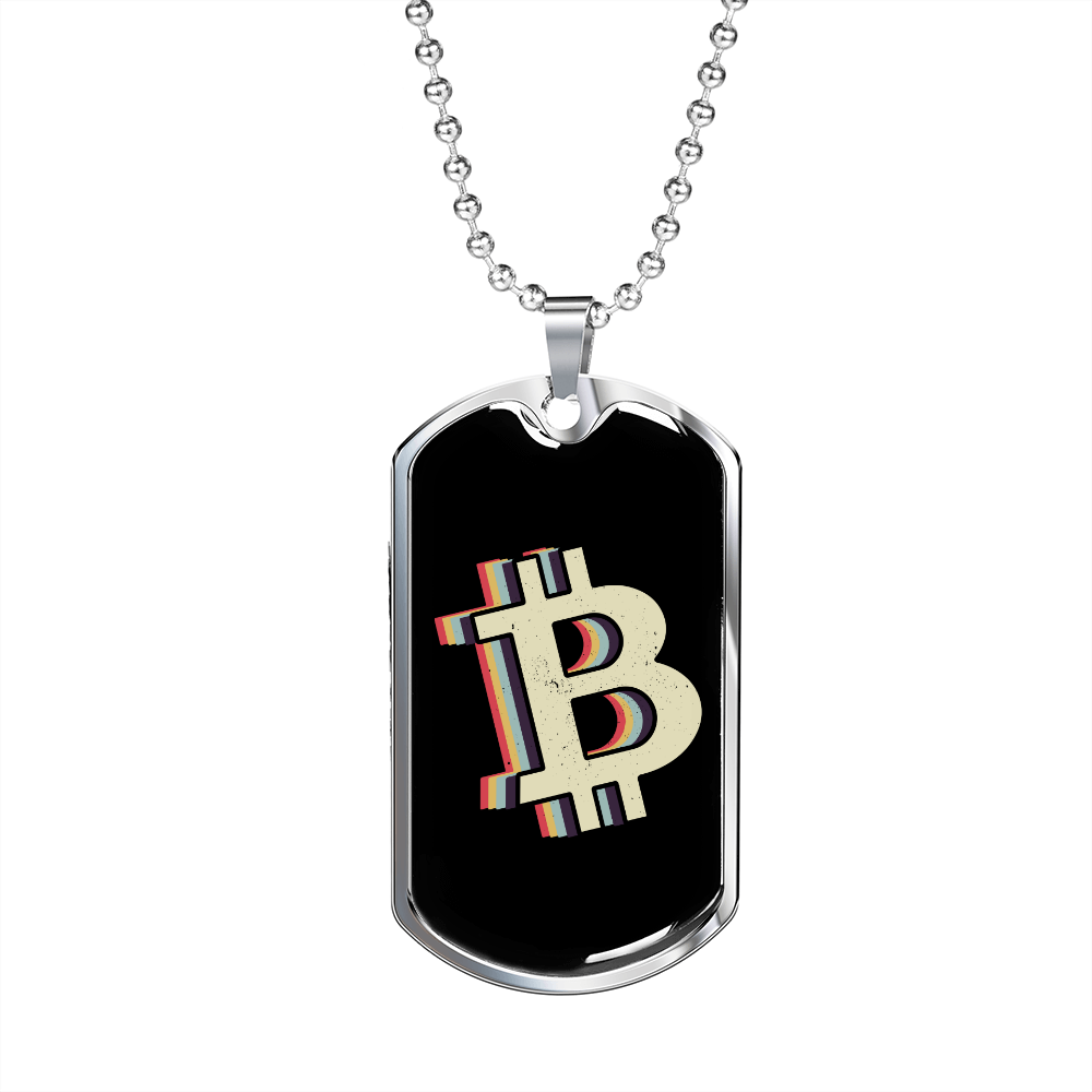 Bitcoin Dollar Sign Crypto Necklace Stainless Steel or 18k Gold Dog Tag 24" Chain-Express Your Love Gifts
