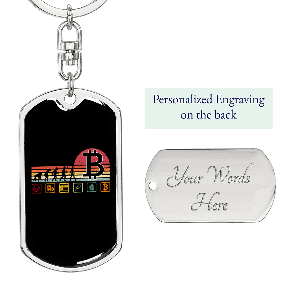 Bitcoin Evolution Crypto Keychain Stainless Steel or 18k Gold Dog Tag Keyring-Express Your Love Gifts