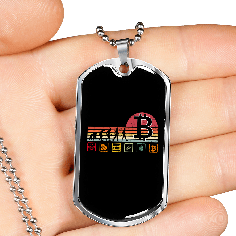 Bitcoin Evolution Crypto Necklace Stainless Steel or 18k Gold Dog Tag 24" Chain-Express Your Love Gifts