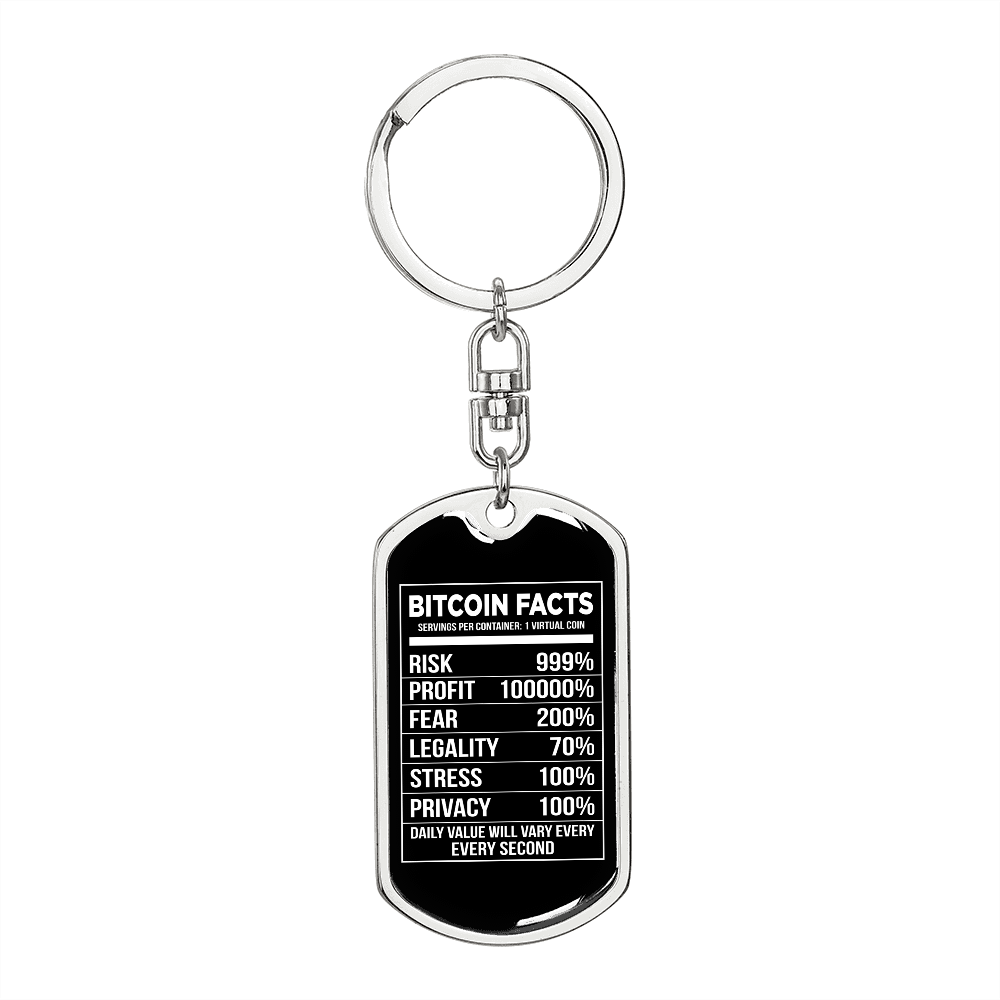 Bitcoin Facts Crypto Keychain Stainless Steel or 18k Gold Dog Tag Keyring-Express Your Love Gifts