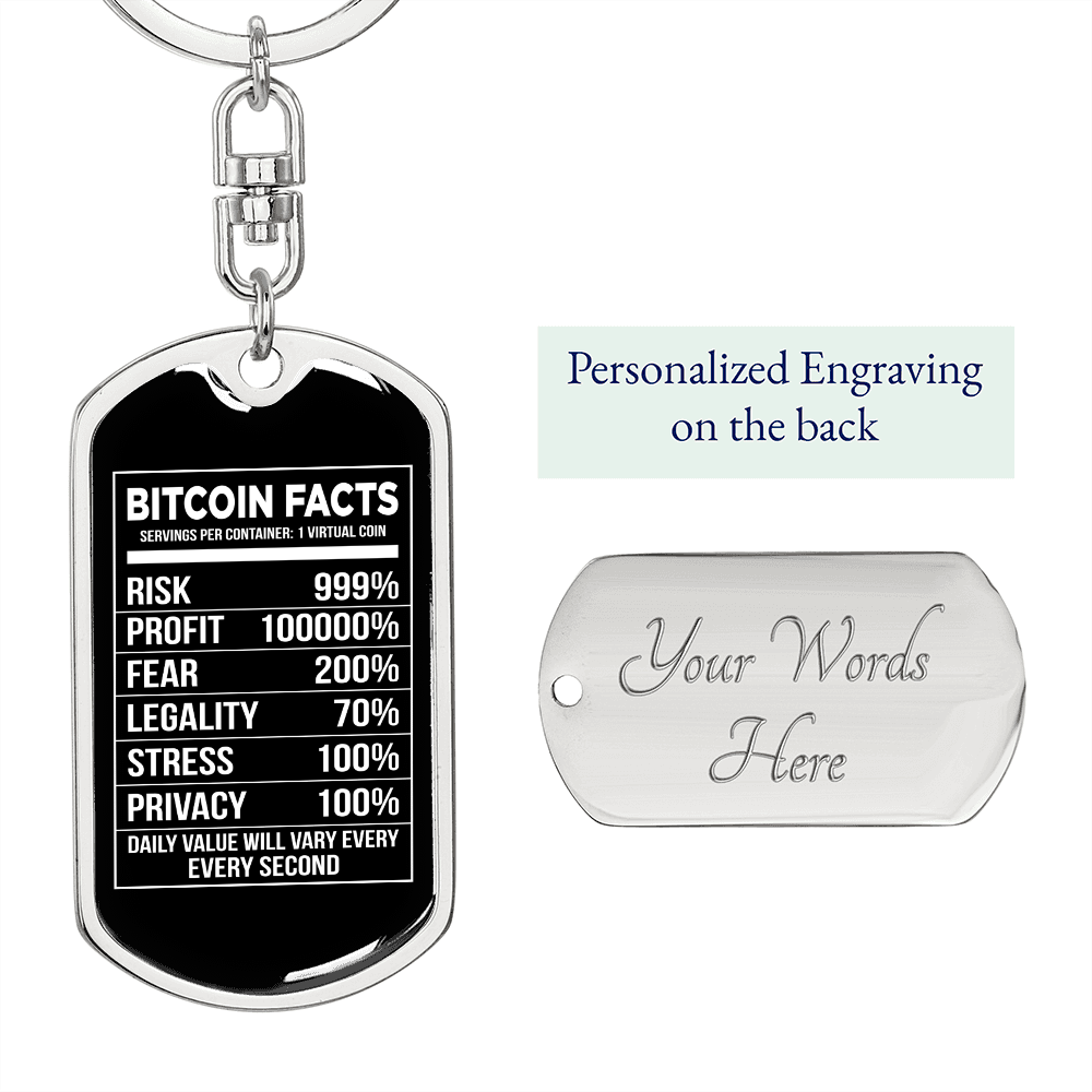 Bitcoin Facts Crypto Keychain Stainless Steel or 18k Gold Dog Tag Keyring-Express Your Love Gifts